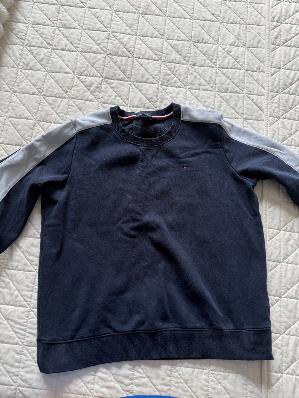 Tommy Hilfiger Navy Crewneck Sweatshirt with Shoulder Stripe